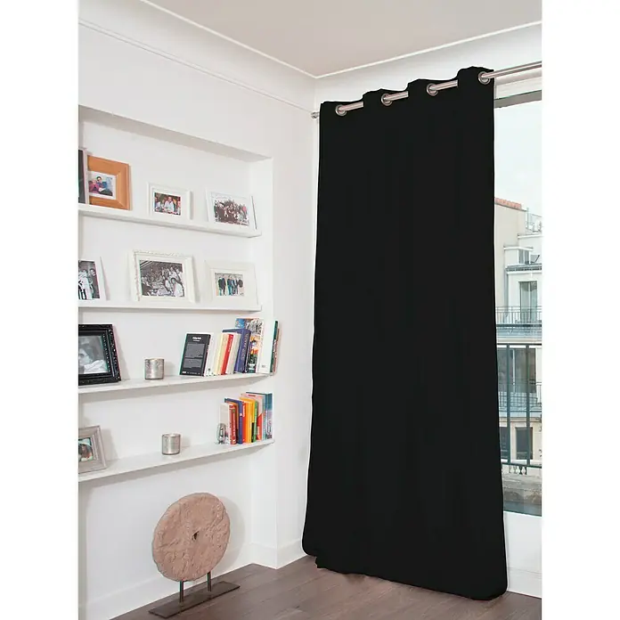 Cortina con ollaos opaca - 145 x 260 cm, Poliéster, Negro