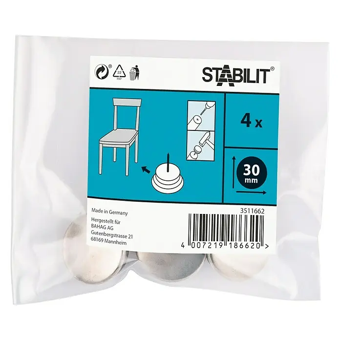 Stabilit Metalni dodatak za noge od namještaja - 30 mm, 4 kom, Sa zatikom