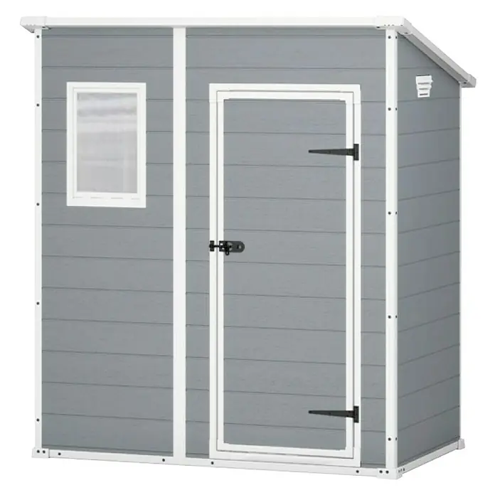 Keter Caseta para jardín Manor Pent - Ancho exterior incluido el voladizo del techo: 183 cm, Profundidad exterior incluido el voladizo del techo: 111 cm, Plástico, Antracita/Blanco, Área: 2,03 m²