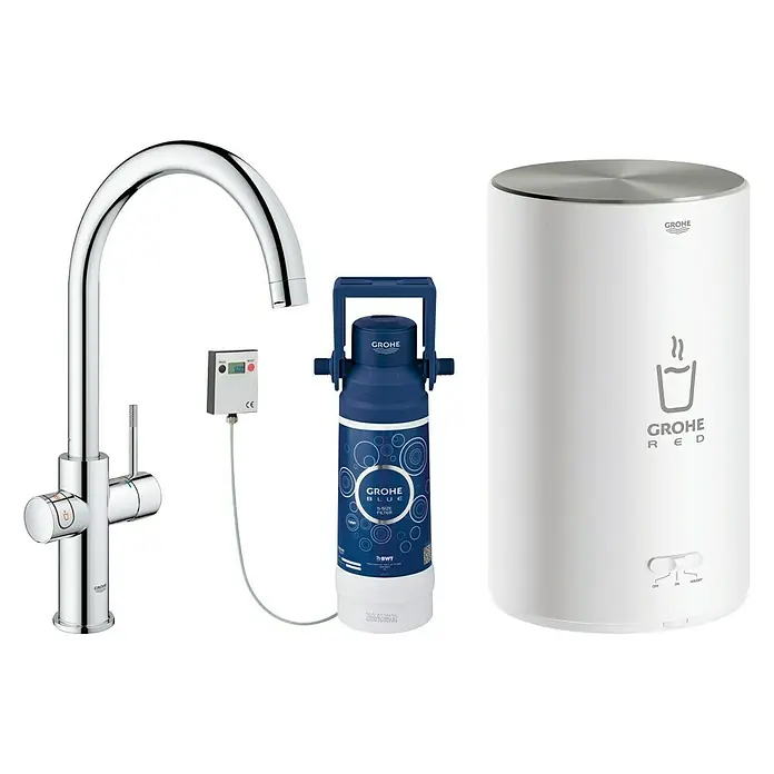 Grohe Spültischarmatur Red II Duo - C-Auslauf, Boiler: Größe M, Chrom - Vorderansicht