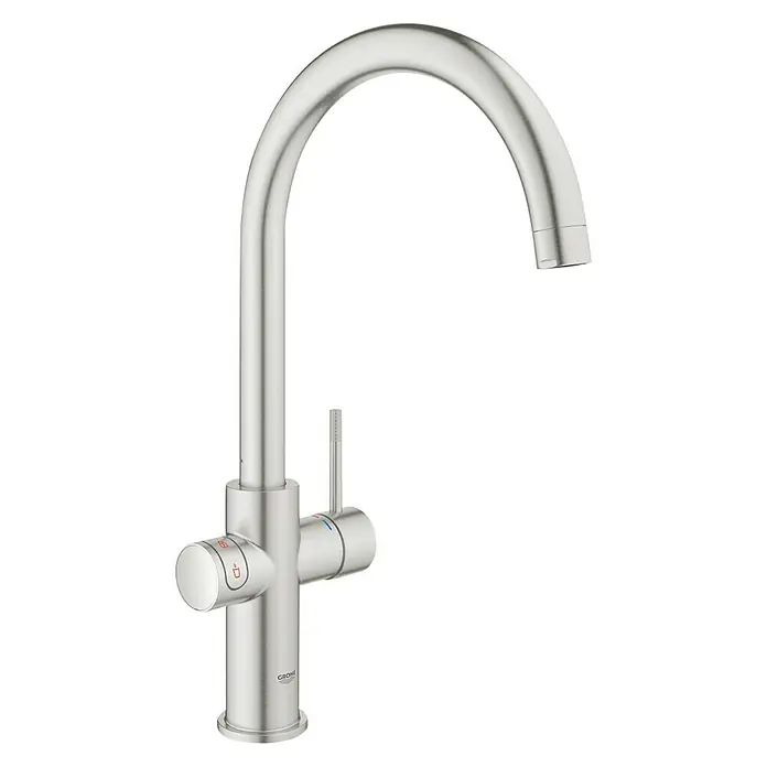Grohe Spültischarmatur Red II Duo - C-Auslauf, Boiler: Größe L, Edelstahloptik - Vorderansicht