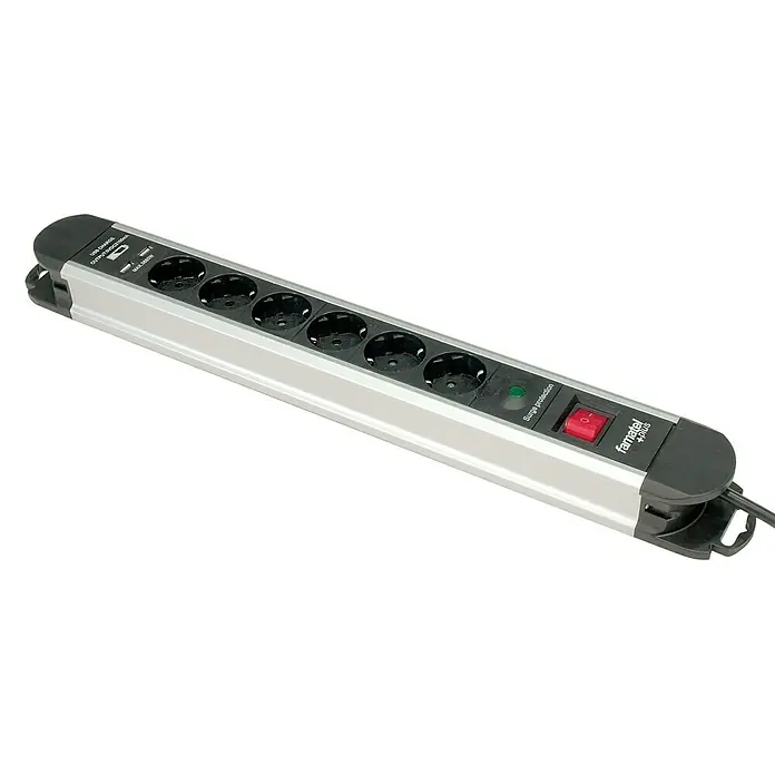 Famatel Base de enchufe múltiple con USB - Número de enchufes Schuko: 6 ud., Negro/Gris