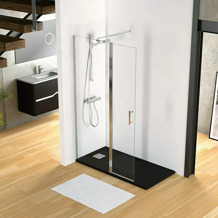 Torvisco Mampara de ducha fija Milán transparente - An x Al: 100 x 195 cm, 6 mm, Cromo