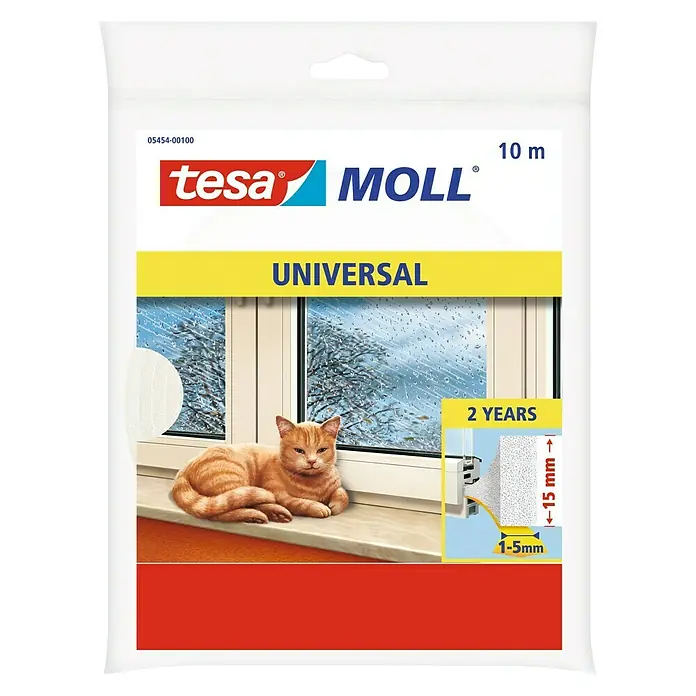 Tesa MOLL Burlete de gomaespuma universal - Blanco, 10 m x 15 mm x 5 mm, Desajustes de 1 - 5 mm