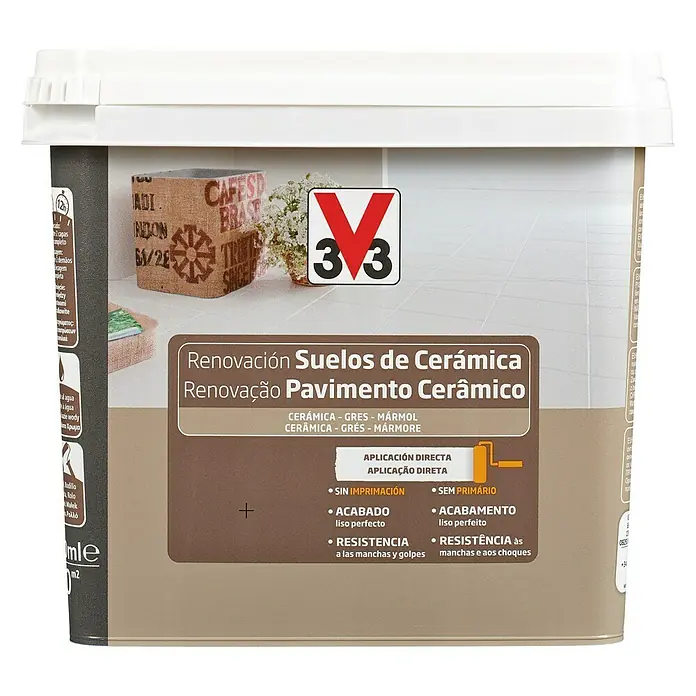 V33 Esmalte de color Renovación suelos de cerámica - Marrón, 750 ml, Satinado