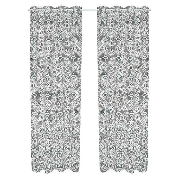 Cortina con ollaos Lacio - 140 x 260 cm, 100% poliéster, Blanco/gris