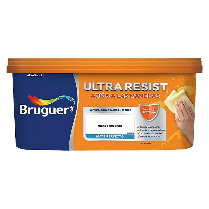 Bruguer Ultra Resist Pintura para paredes - Blanco absoluto, 4 l, Mate