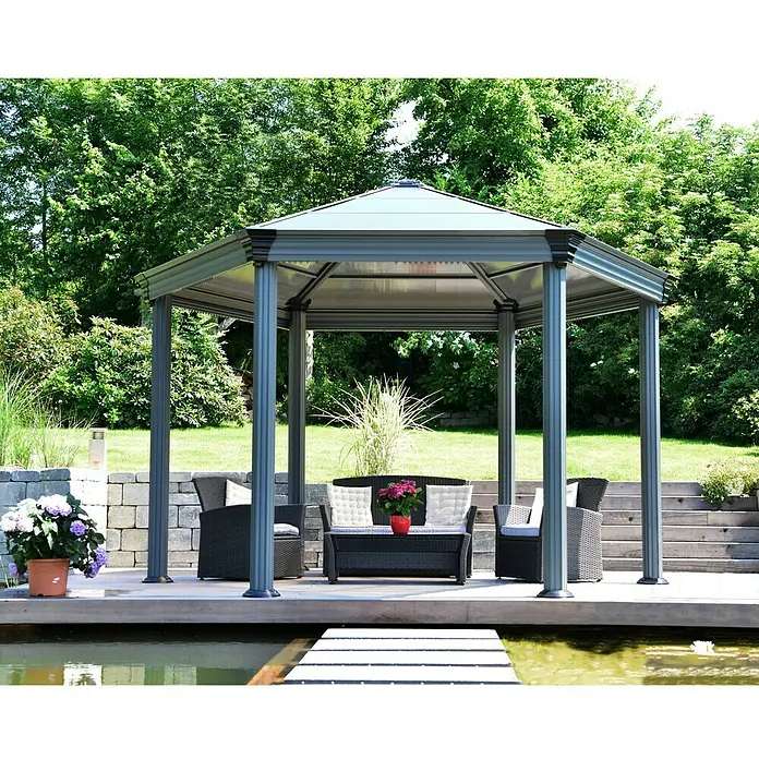 Palram – Canopia Pavillon Roma - 4,15 x 3,59 x 3,05 m, Anthrazit - Vorderansicht
