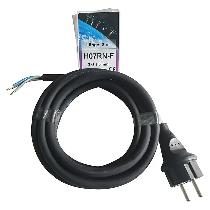 Gumom izolirani kabel - H07RN-F3G1,5, 3 m, Crne boje - Pogled sprijeda