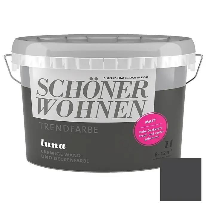 SCHÖNER WOHNEN-Farbe Wandfarbe Trendfarbe - Luna, 1 l, Matt, Konservierungsmittelfrei