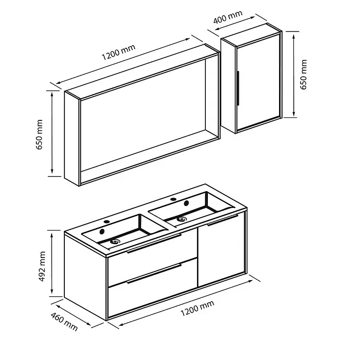 Allibert Badmöbel-Set Edge - 190 cm, 4 -tlg., Eiche Schwarz