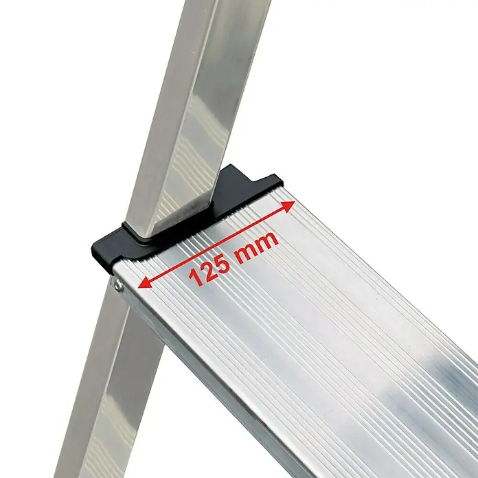 Krause Monto Stufenstehleiter Safepro - Arbeitshöhe: 2,4 m, Anzahl Tritte: 2 Stufen, Tiefe Stufen: 125 mm, Aluminium - Detailaufnahme