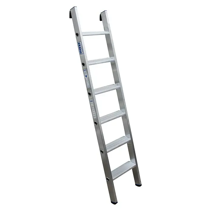 Krause Stabilo Stufen-Anlegeleiter + S - Arbeitshöhe: 2,7 m, Anzahl Tritte: 6 Stufen, Tiefe Stufen: 80 mm, Aluminium - Linke Seitenansicht