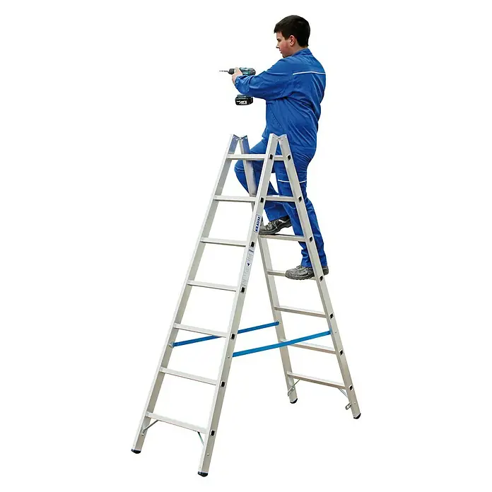 Krause Stabilo Sprossen-Doppelleiter - Arbeitshöhe: 3,3 m, 2 x 7 Sprossen, Aluminium - Anwendungsbeispiel
