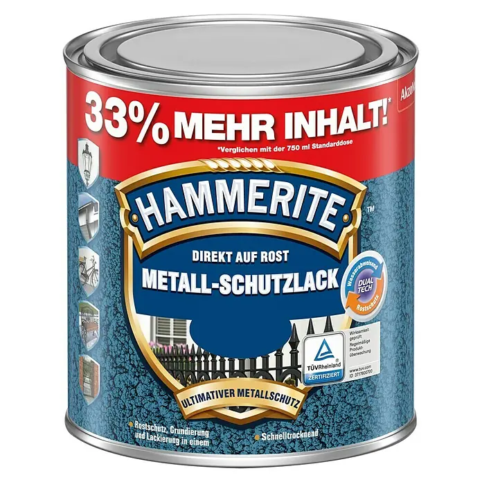 Hammerite Metall-Schutzlack - Silbergrau, 1 l, Glänzend