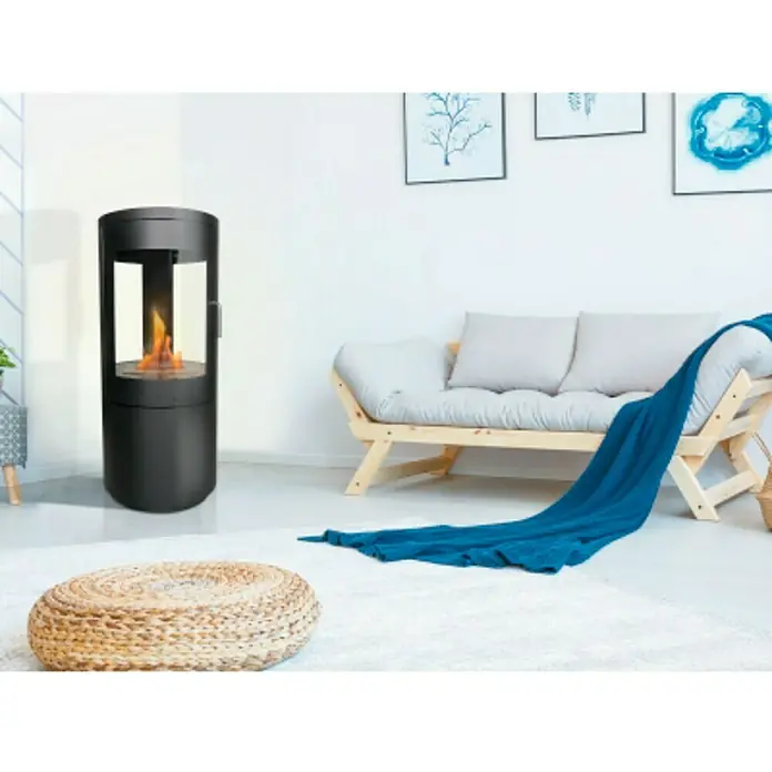 Purline Chimenea de bioetanol Bestfire View - 430 x 430 x 950 mm, Nero - Foto ambiente