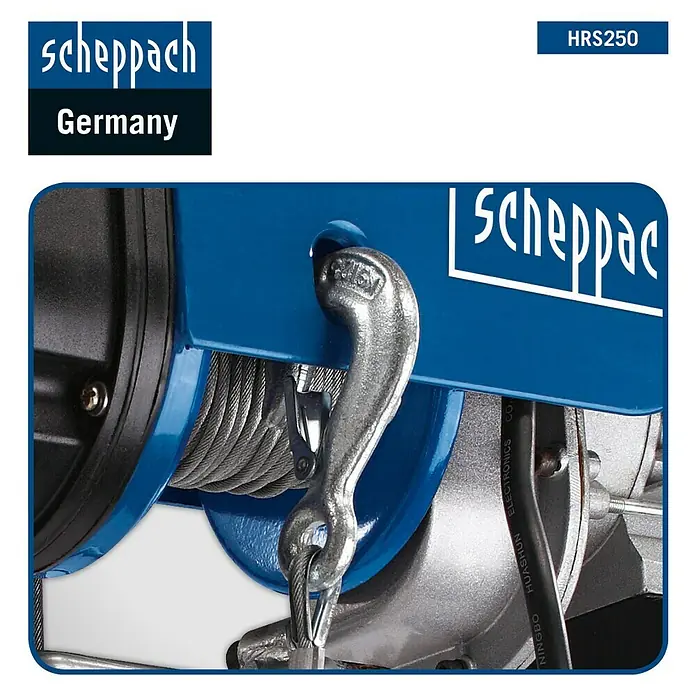 Scheppach Elektro-Seilhebezug HRS250 - Tragkraft: 250 kg mit Umlenkrolle, Leistungsaufnahme: 530 W - Vorderansicht