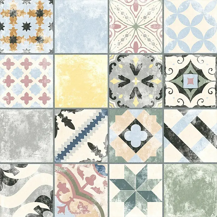 Feinsteinzeugfliese Vintage Medina - 25 x 25 cm, Multicolor, Matt - Vorderansicht