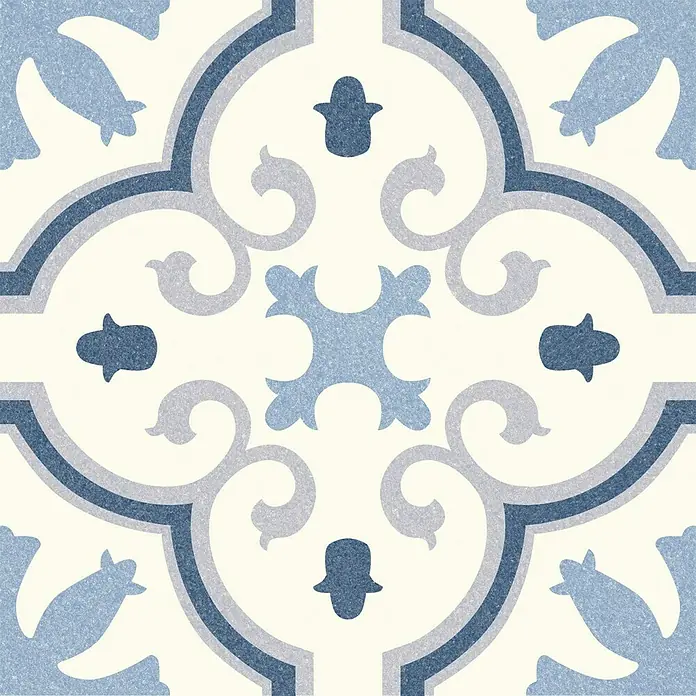 Feinsteinzeugfliese Vintage Montecarlo - 25 x 25 cm, Weiß/Blau/Grau, Matt - Vorderansicht