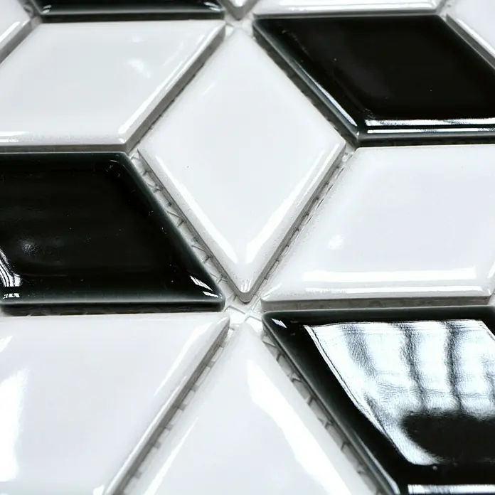 Mosaikfliese Würfel POV 01 - 26,6 x 30,5 cm, Weiß/Schwarz, Glänzend - Detailaufnahme