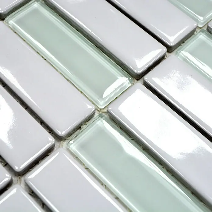 Mosaikfliese Stäbchen Mix ST 315 - 29,7 x 29 cm, Weiß, Glänzend - Detailaufnahme