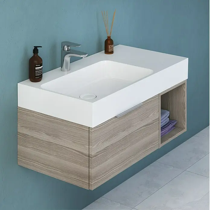 Camargue Cube Einbauwaschbecken - 90 x 49 cm, Mineralguss, Weiß - Anwendungsbeispiel