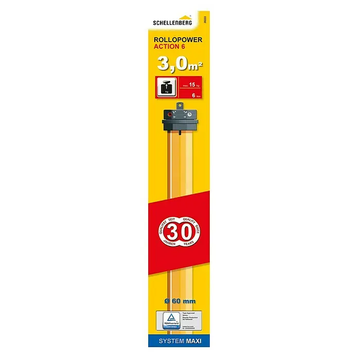 Schellenberg Rohrmotor Maxi Basic 6 - Max. Rollladenfläche: 3 m² bei Kunststoffrollläden, Einbaulänge: 500 mm, Zugkraft: 15 kg - Vorderansicht
