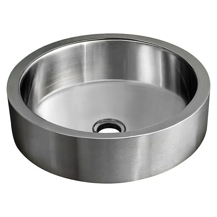 Bathco Lavabo de sobremesa Oruña - 36,5 x 36,5 cm, Orificios para grifo: Sin, Sin desbordamiento, Acero