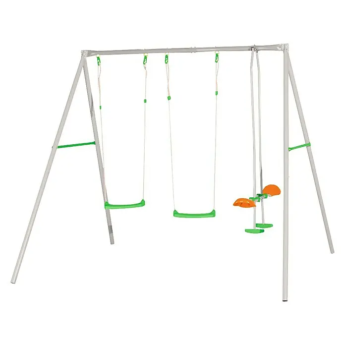 Columpio Louise - L x An x Al: 260 x 214 x 220 cm, Acero, Plata/Verde/Naranja - Vista frontal
