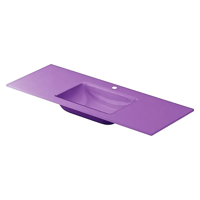 Lavabo Cristal - 121 x 46 cm, Orificios para grifo: Medio, Berenjena - Vista angular