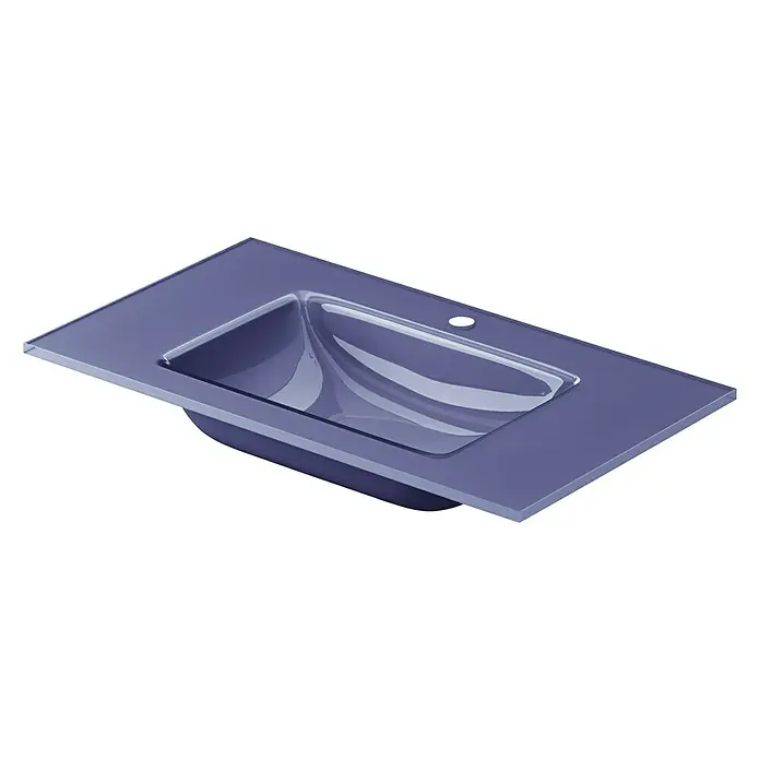 Lavabo Cristal - 81 x 40 cm, Orificios para grifo: Medio, Azul oscuro - Vista angular