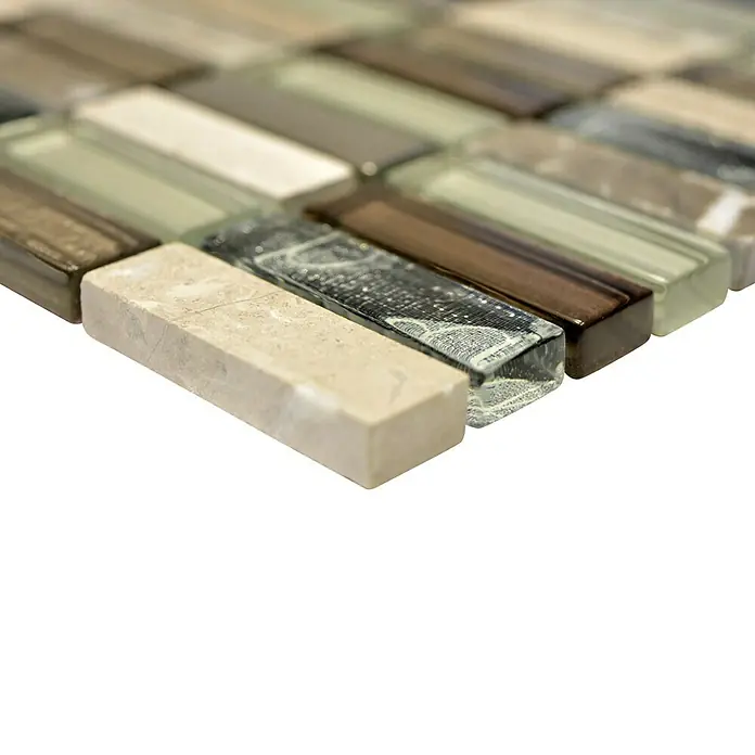 Mosaikfliese Rechteck Crystal Mix XCM SM68 - 29,8 x 30,4 cm, Beige/Braun, Glänzend - Detailaufnahme