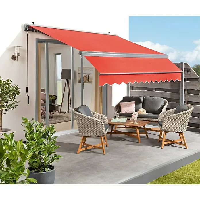 Sunfun Gelenkarmmarkise - Rot, Breite: 3,95 m, Ausfall: 3 m
