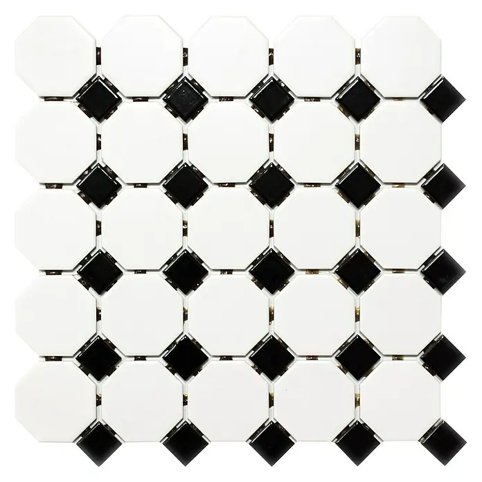 Mosaikfliese Octagon OCTA G468 - 29,5 x 29,5 cm, Weiß/Schwarz, Matt - Ansicht von oben
