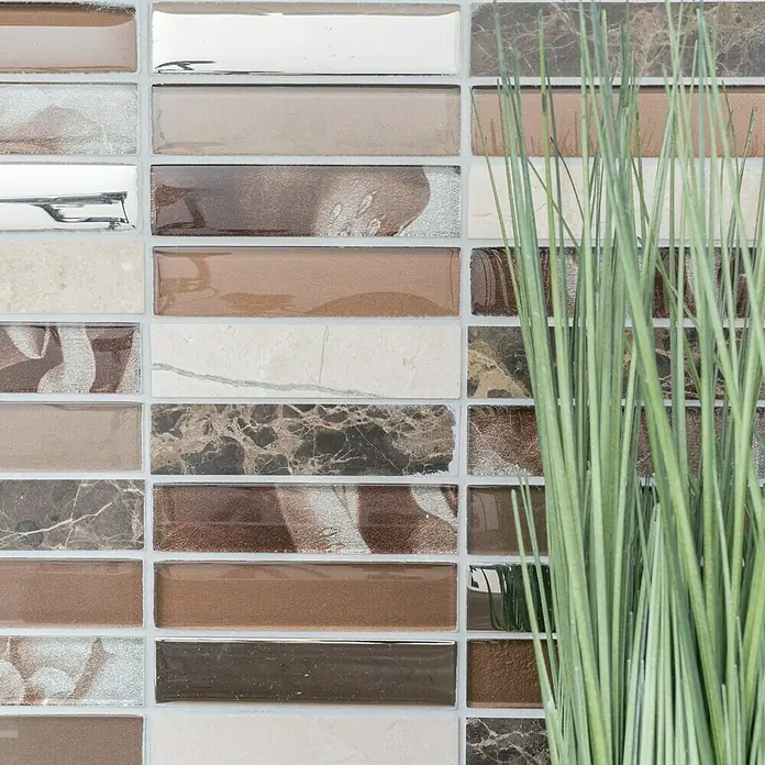 Mosaikfliese Rechteck Crystal Mix NIGHT 78X - 29,8 x 29,8 cm, Beige/Braun, Glänzend - Detailaufnahme