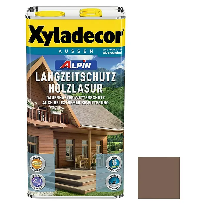 Xyladecor Langzeitschutz-Holzlasur Alpin - Nussbaum, 5 l, Seidenglänzend, Lösemittelbasiert