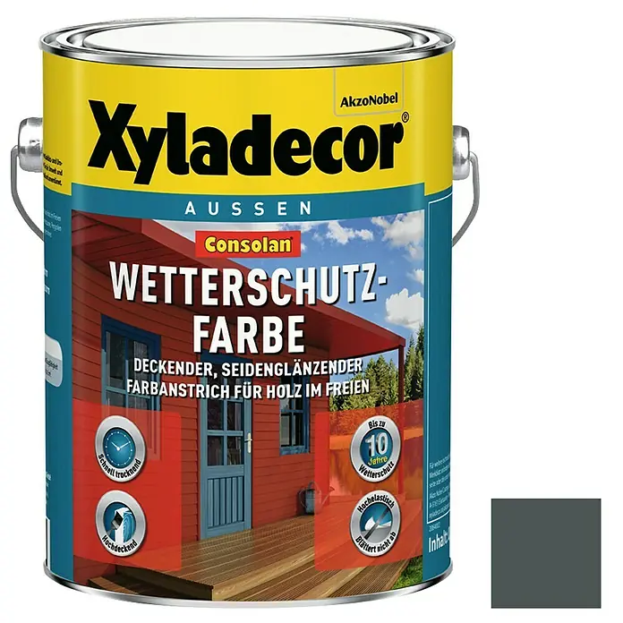 Xyladecor Wetterschutzfarbe Consolan - Schiefer, Seidenglänzend, 2,5 l, Wasserbasiert