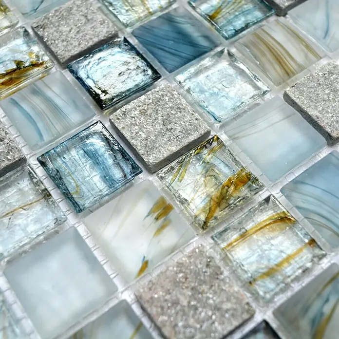 Mosaikfliese Quadrat Crystal Mix XCR 2505 - 30,2 x 30,2 cm, Grau, Glänzend - Detailaufnahme
