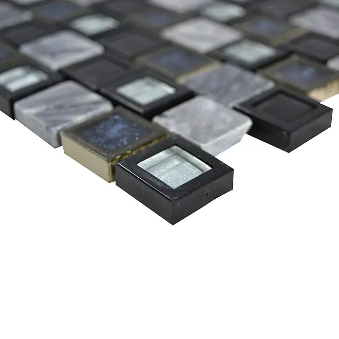 Mosaikfliese Quadrat Crystal Mix XCP BM19 - 30 x 30 cm, Grau/Schwarz, Glänzend - Detailaufnahme