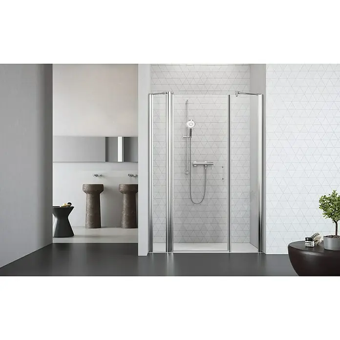 Camargue Vario Nischendusche S3+S16+S17 - 170 x 195 cm, Stärke: 6 mm, Silber - Vorderansicht