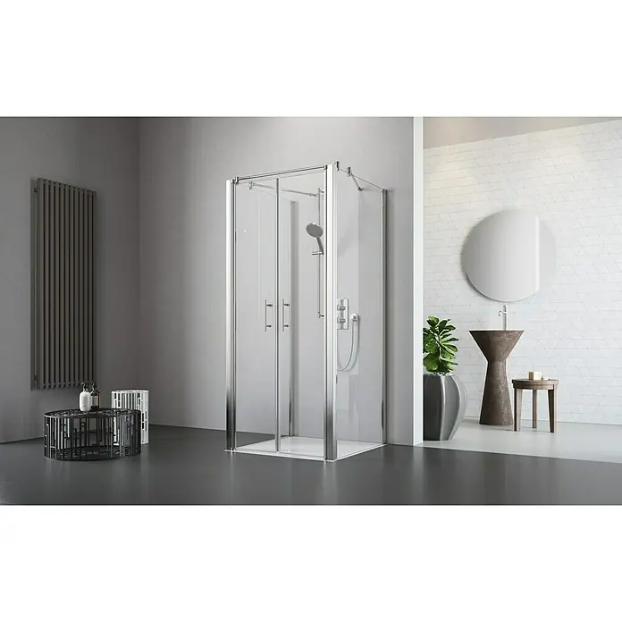 Camargue Vario Duschkabine S32 + 2xS38 + 2xS39 + S30 - 80 x 100 x 195 cm, Beschichtet, Stärke: 6 mm, Silber - Vorderansicht