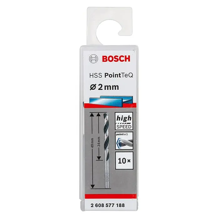 Bosch Professional Broca para metal PointTeQ - Diámetro: 2 mm, Largo: 49 mm, 10 ud.