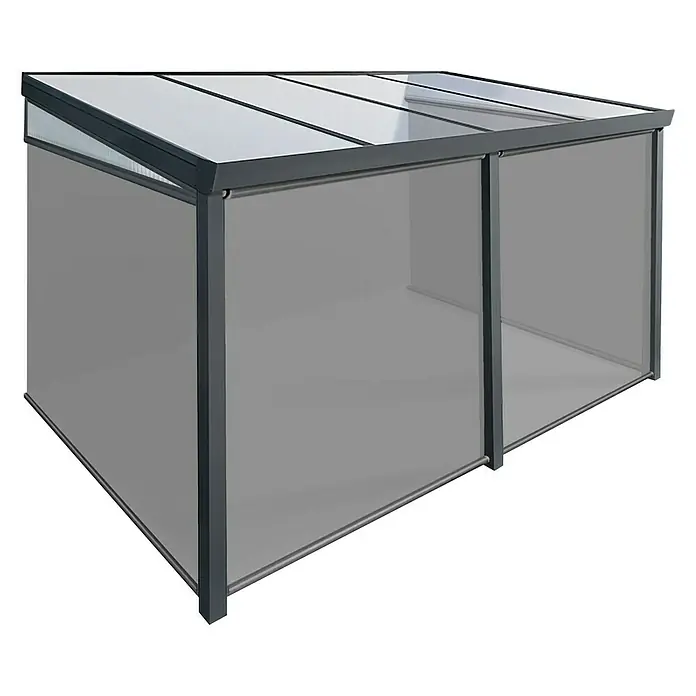 Terrassenüberdachung Gartenzimmer - L x T: 400 cm x 304,5 cm, Polycarbonat, Anthrazitgrau, Opal - Linke Seitenansicht