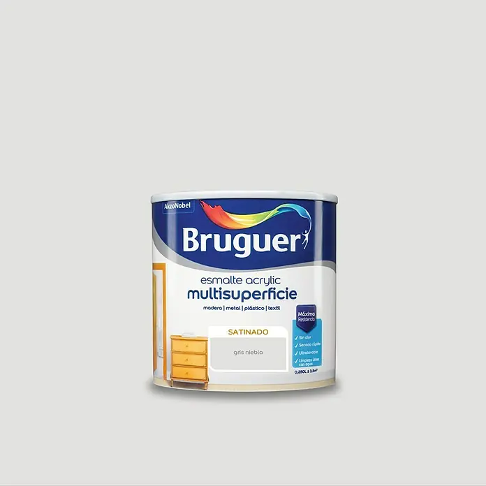 Bruguer Esmalte de color Acrylic Multisuperficie - Gris niebla, 250 ml, Satinado