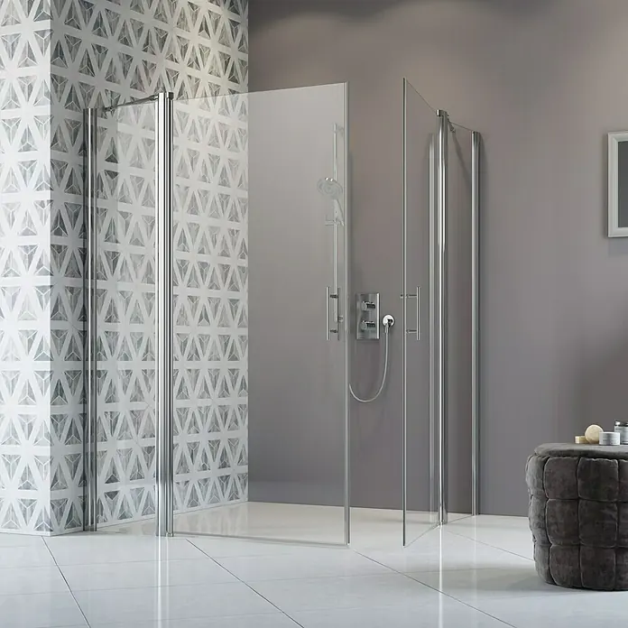 Camargue Vario Eckdusche S1+S16+S4+S15 - Silber, 135 x 140 x 195 cm, Stärke: 6 mm - Vorderansicht