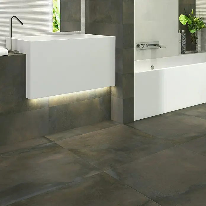Pavimento porcelánico Ouest - 75 x 75 cm, Oxidado, Rectificado, Efecto cemento - Foto ambiente