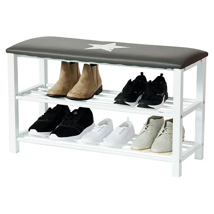 Schuhregal mit Sitzbank - L x B x H: 78 x 30 x 48 cm, Stern