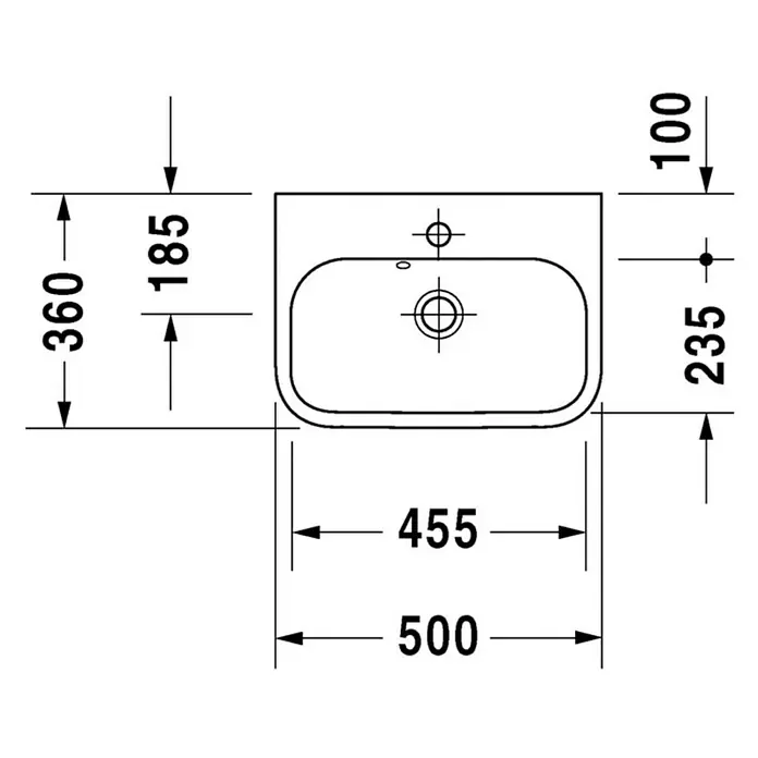 Duravit Happy D.2 Waschbecken - 50 x 36 cm, Ohne Spezialglasur, Hahnloch: Mitte, Mit Überlauf, Weiß, Waschbecken geeignet für: Möbel