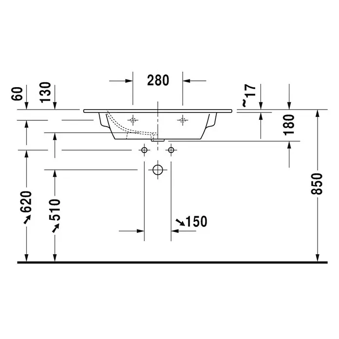 Duravit ME by Starck Waschtisch Typ 1 - 83 x 49 cm, Ohne Spezialglasur, Hahnloch: Mitte, Mit Überlauf, Weiß