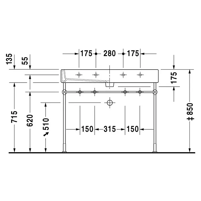 Duravit Vero Doppelwaschtisch - 100 x 47 cm, Ohne Spezialglasur, Hahnloch: Mitte, Mit Überlauf, Weiß, Ungeschliffen